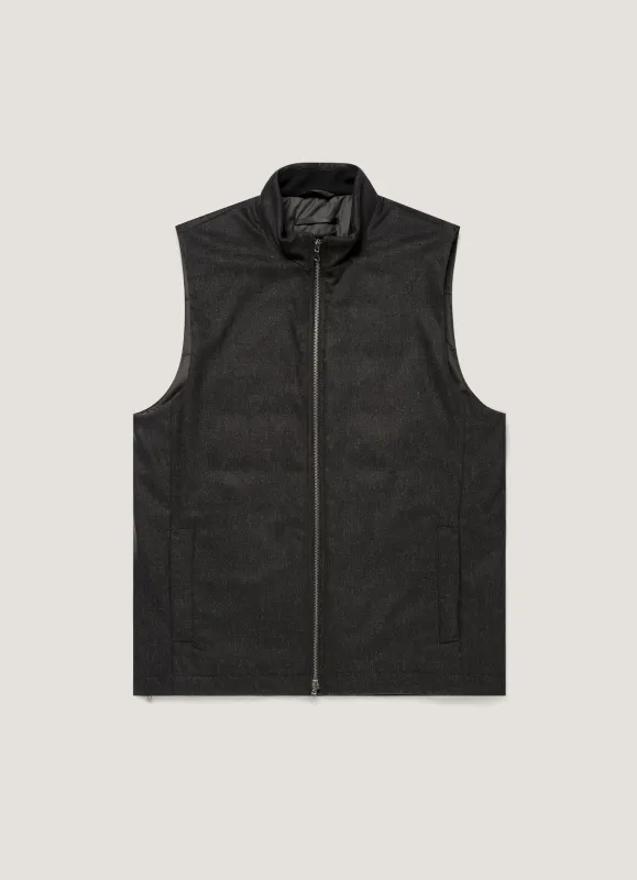 Men's Wool Cashmere Flannel Gilet in Charcoal Melange made by Sunspel