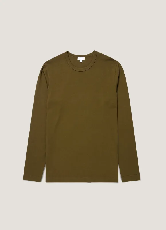 Men's Long Sleeve Heavyweight Classic T-shirt in Loden Green made by Sunspel