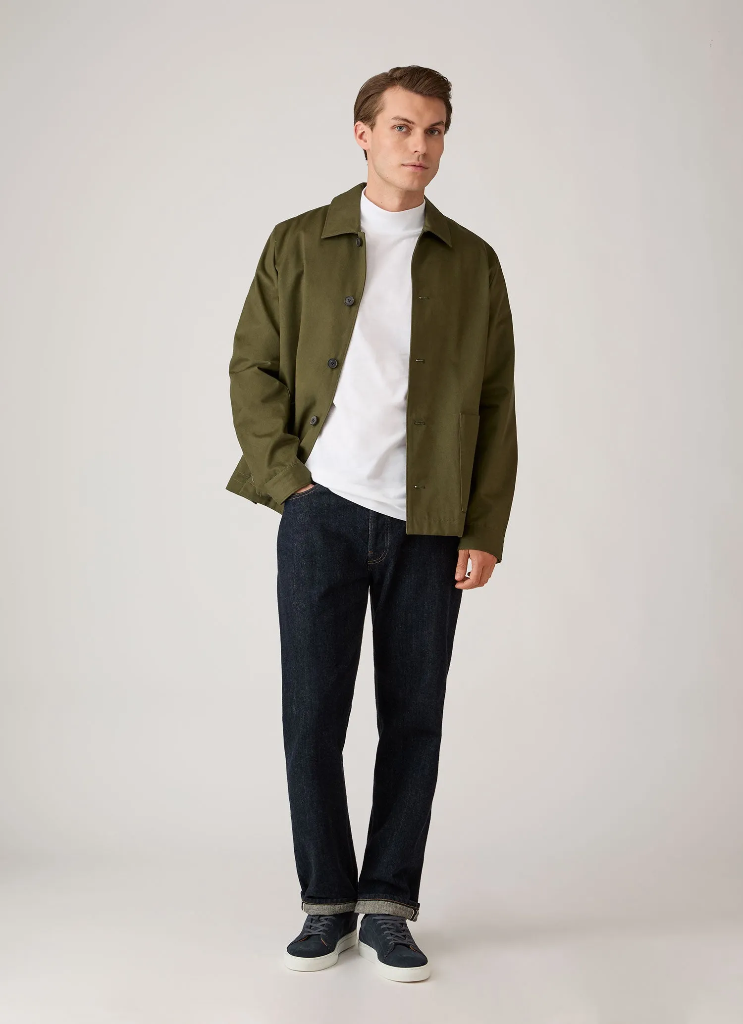 Men's Long Sleeve Brushed Cotton Mock Neck T-shirt in White sold by Sunspel product image thumbnail 3