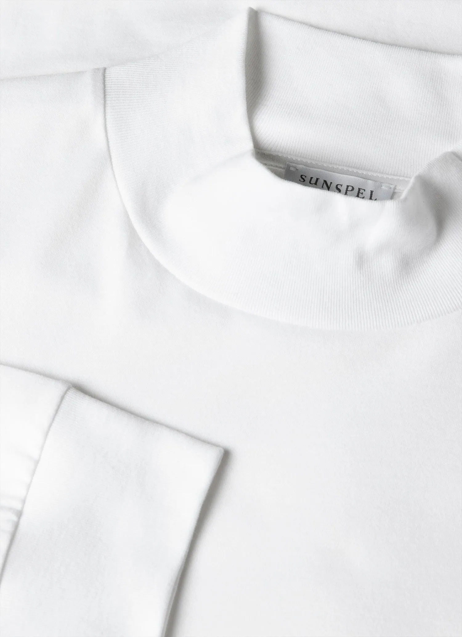 Men's Long Sleeve Brushed Cotton Mock Neck T-shirt in White sold by Sunspel product image thumbnail 4