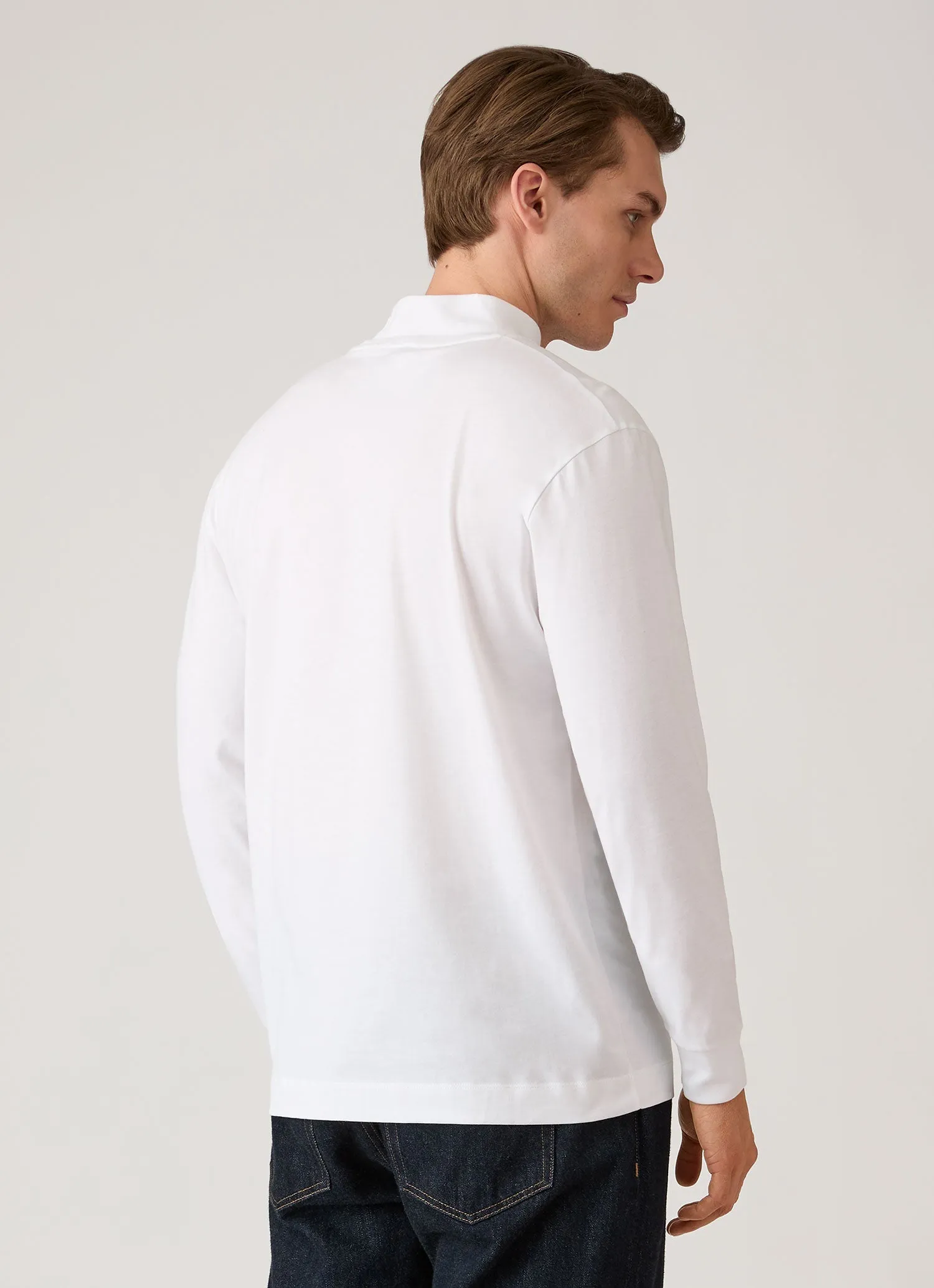 Men's Long Sleeve Brushed Cotton Mock Neck T-shirt in White sold by Sunspel product image thumbnail 5