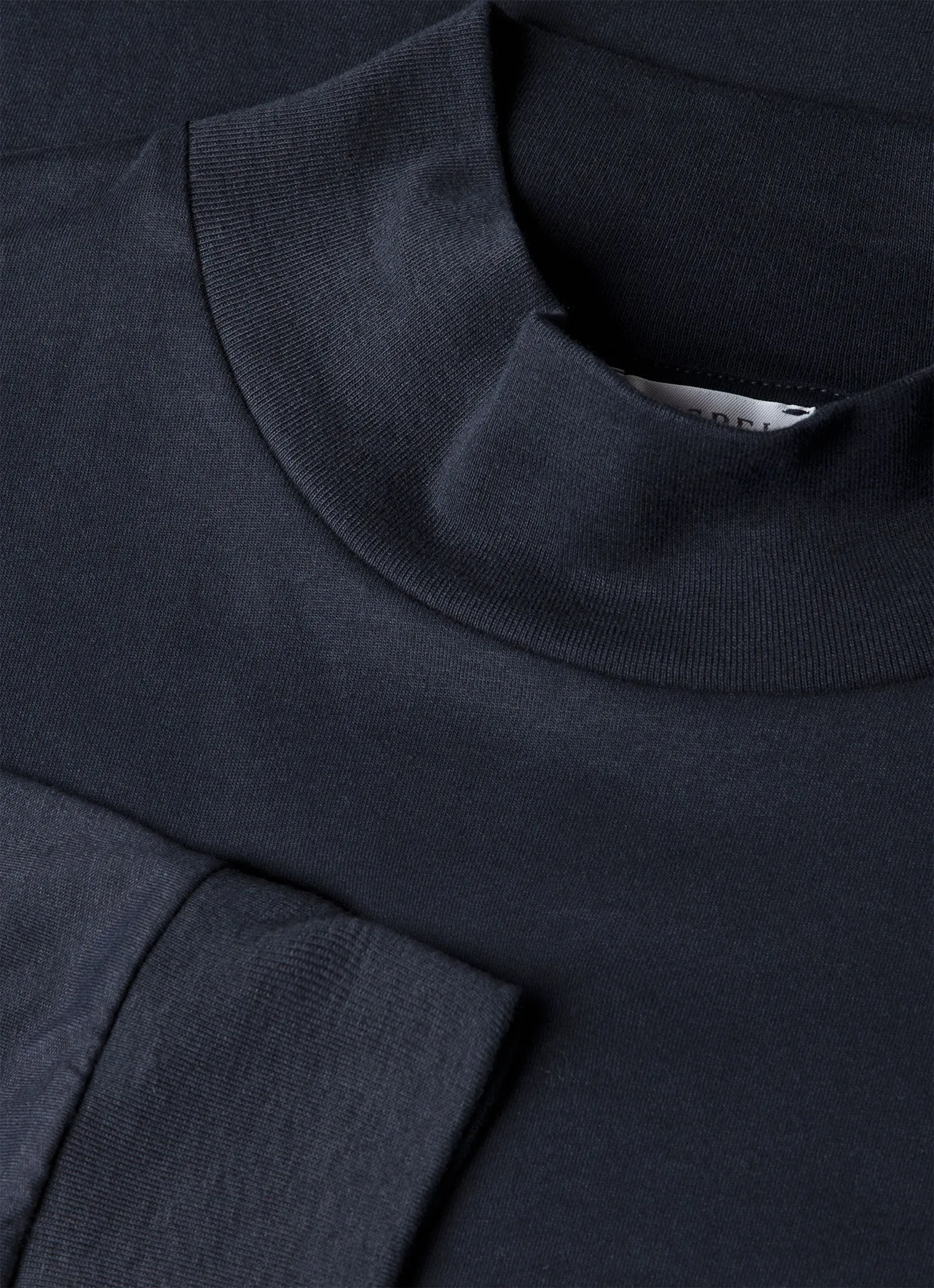 Men's Long Sleeve Brushed Cotton Mock Neck T-shirt in Midnight Navy sold by Sunspel product image thumbnail 4