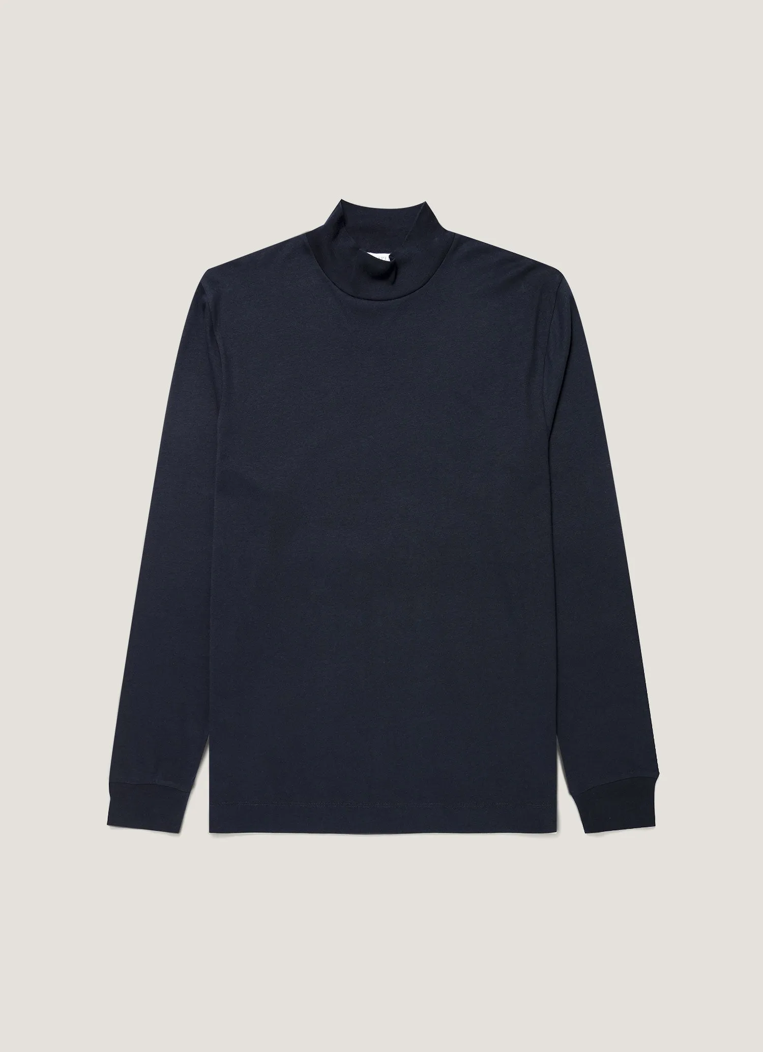 Men's Long Sleeve Brushed Cotton Mock Neck T-shirt in Midnight Navy sold by Sunspel