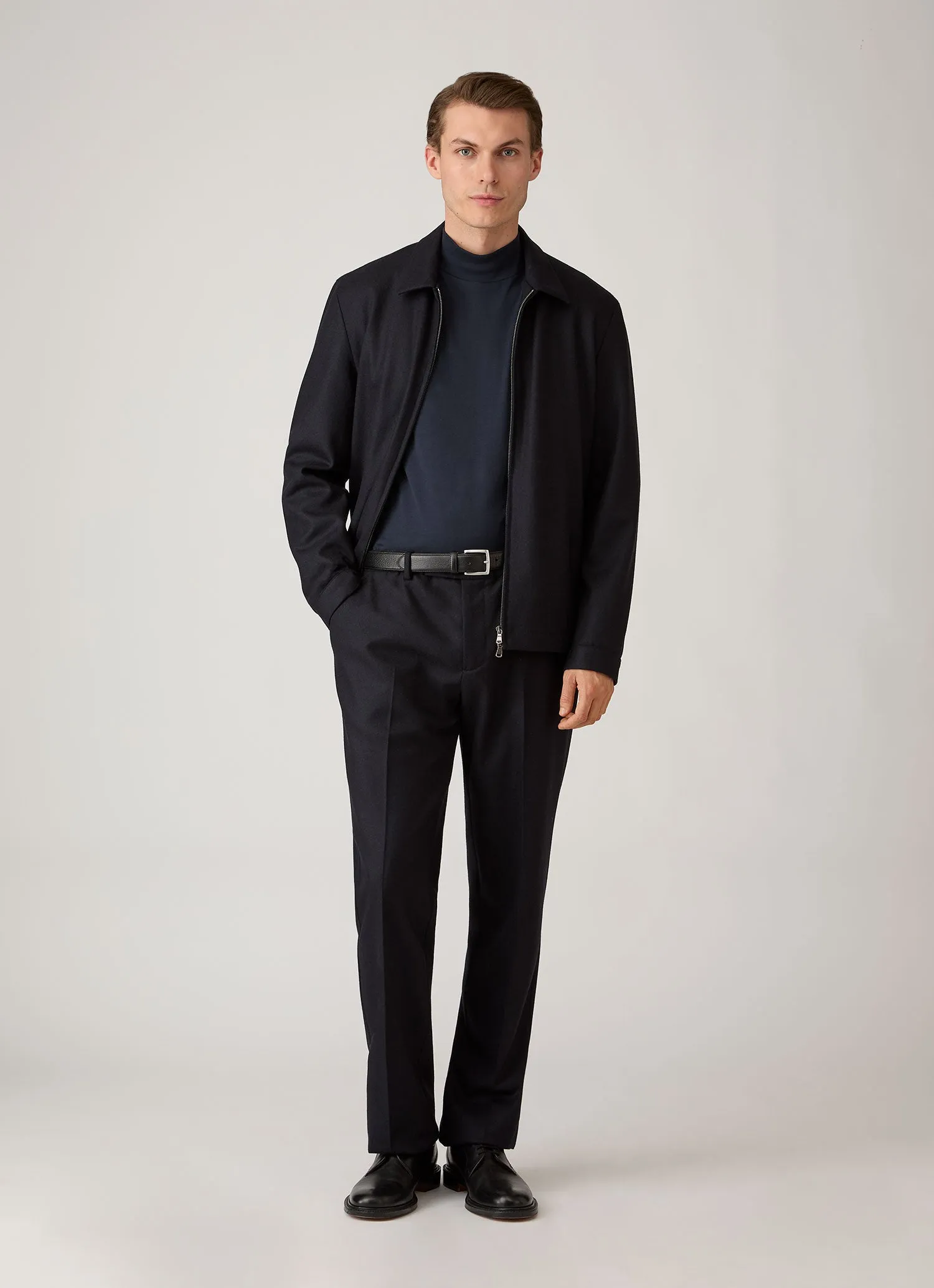 Men's Long Sleeve Brushed Cotton Mock Neck T-shirt in Midnight Navy sold by Sunspel product image thumbnail 3