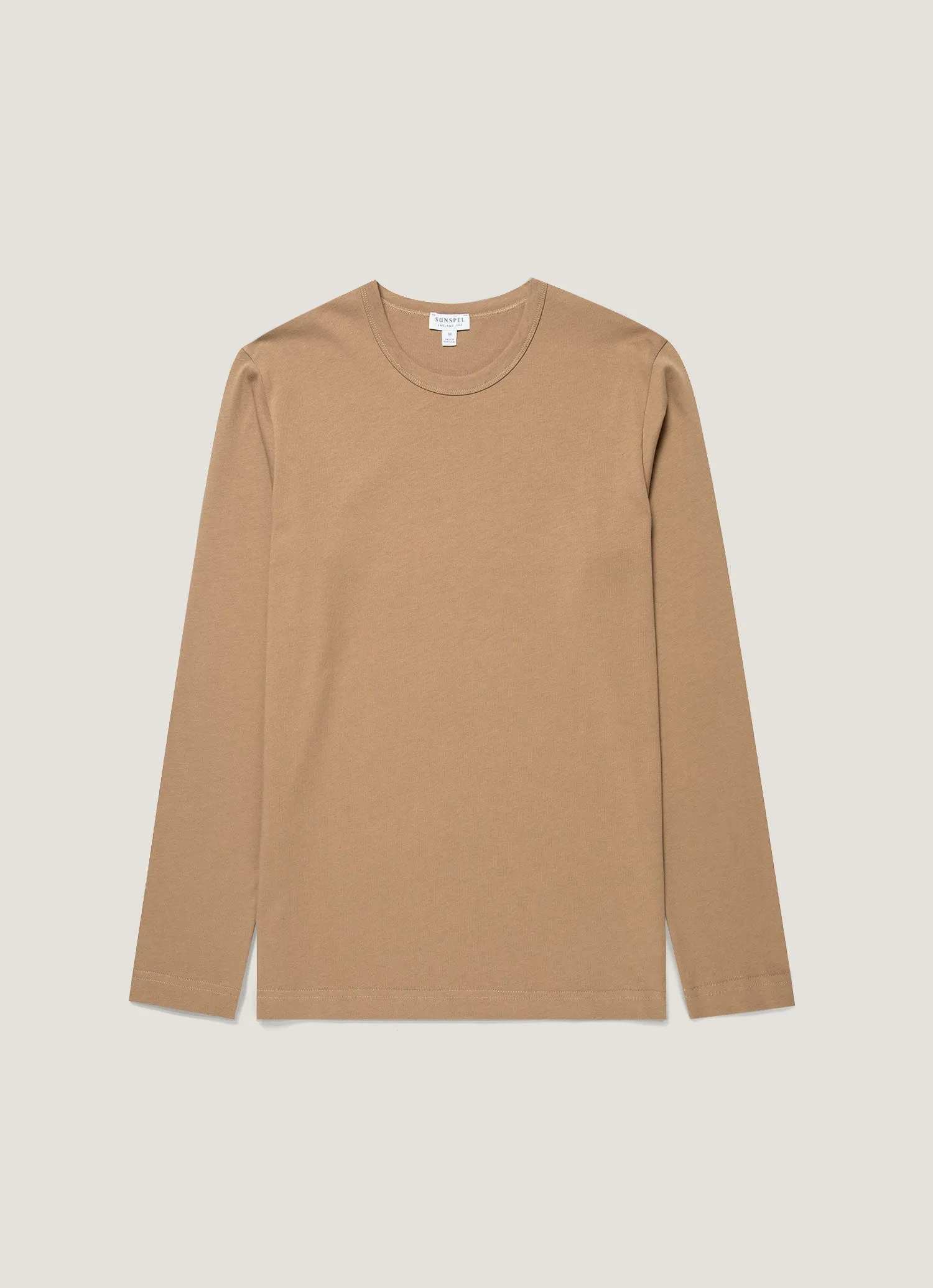 Men's Long Sleeve Heavyweight Classic T-shirt in Dark Beige sold by Sunspel