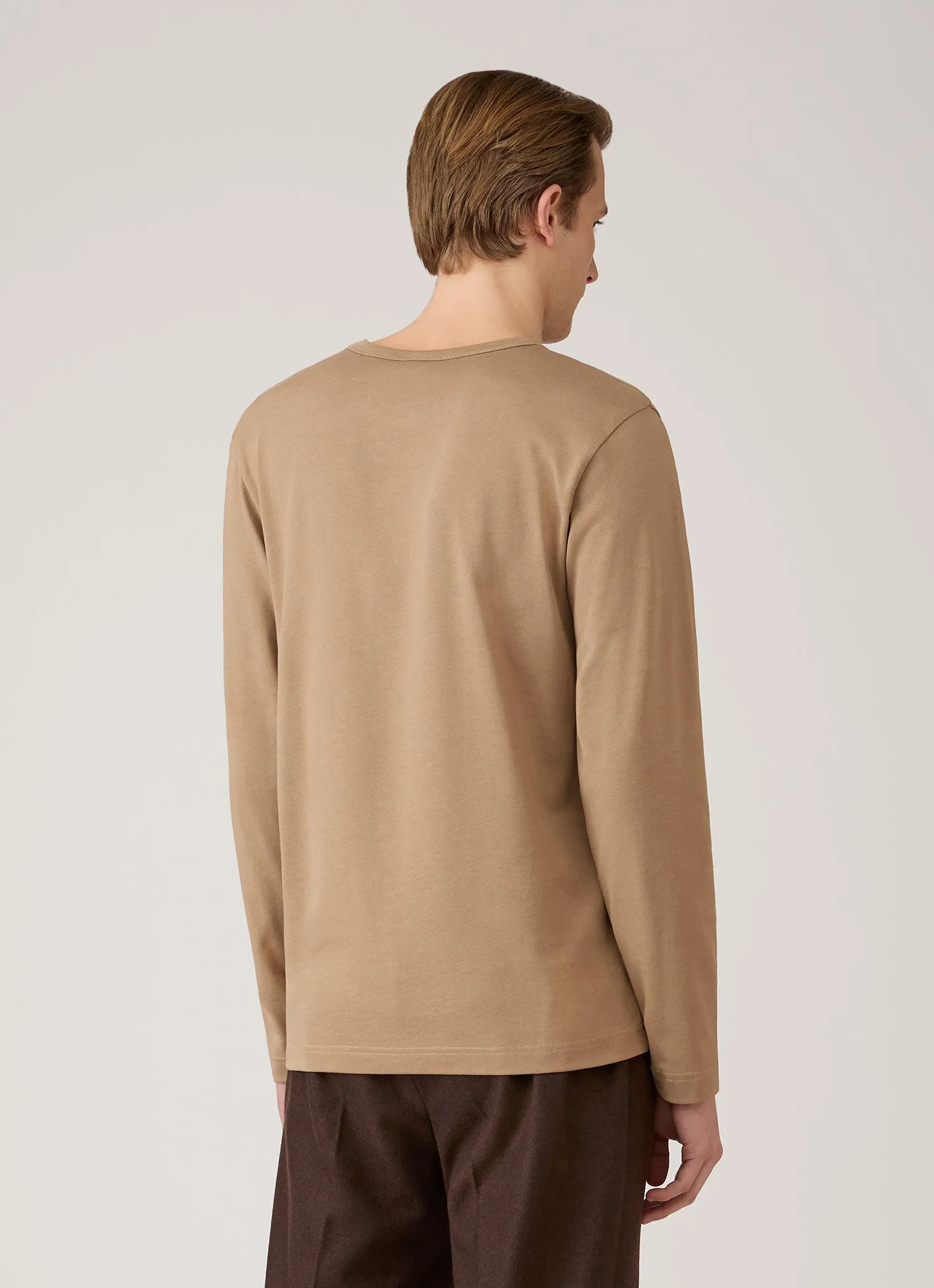 Men's Long Sleeve Heavyweight Classic T-shirt in Dark Beige sold by Sunspel product image thumbnail 5