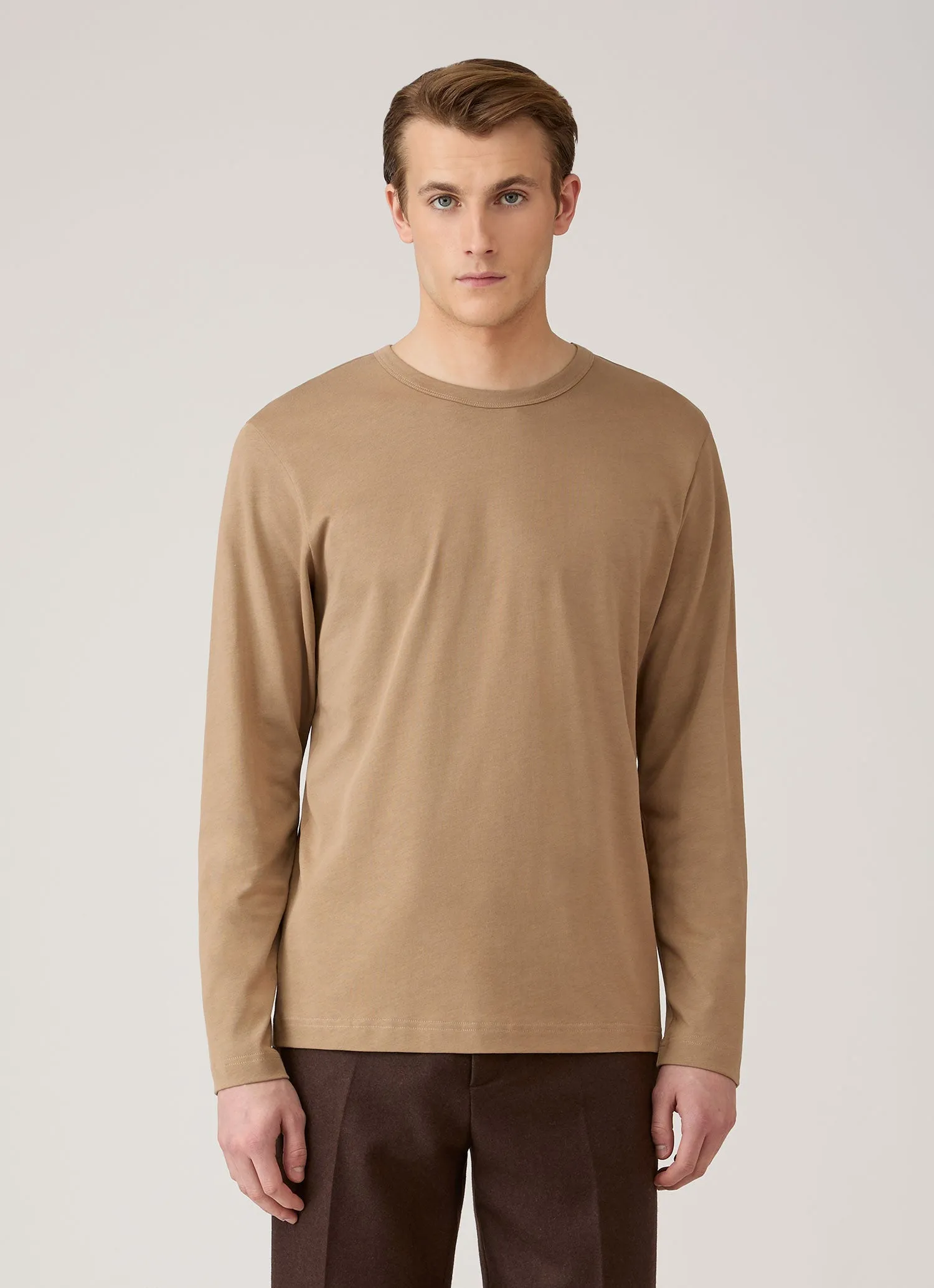 Men's Long Sleeve Heavyweight Classic T-shirt in Dark Beige sold by Sunspel product image thumbnail 2