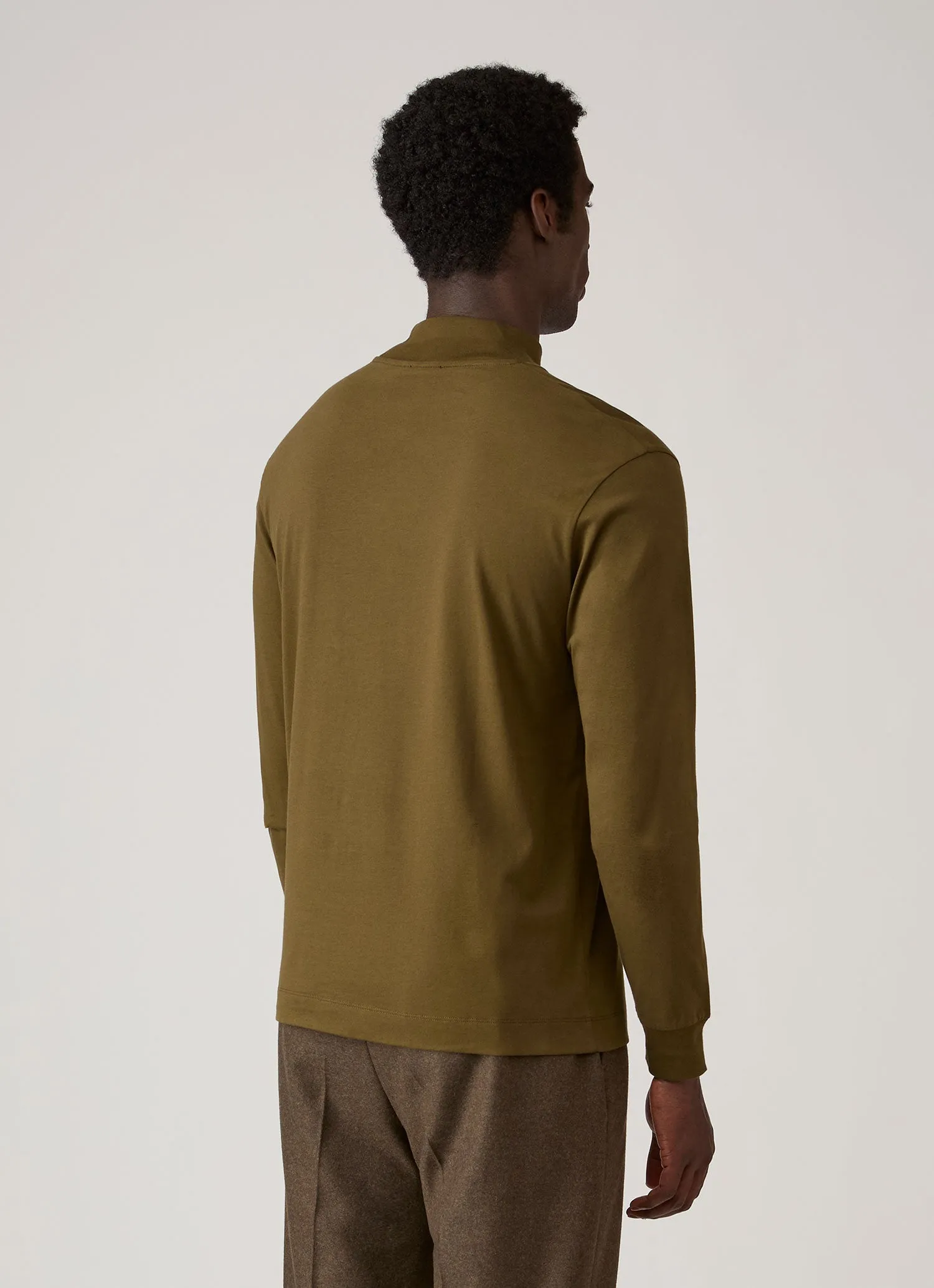 Men's Long Sleeve Brushed Cotton Mock Neck T-shirt in Loden Green sold by Sunspel product image thumbnail 5
