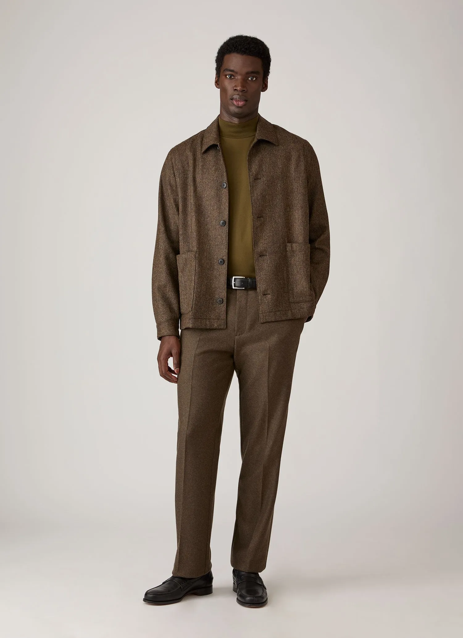 Men's Long Sleeve Brushed Cotton Mock Neck T-shirt in Loden Green sold by Sunspel product image thumbnail 3