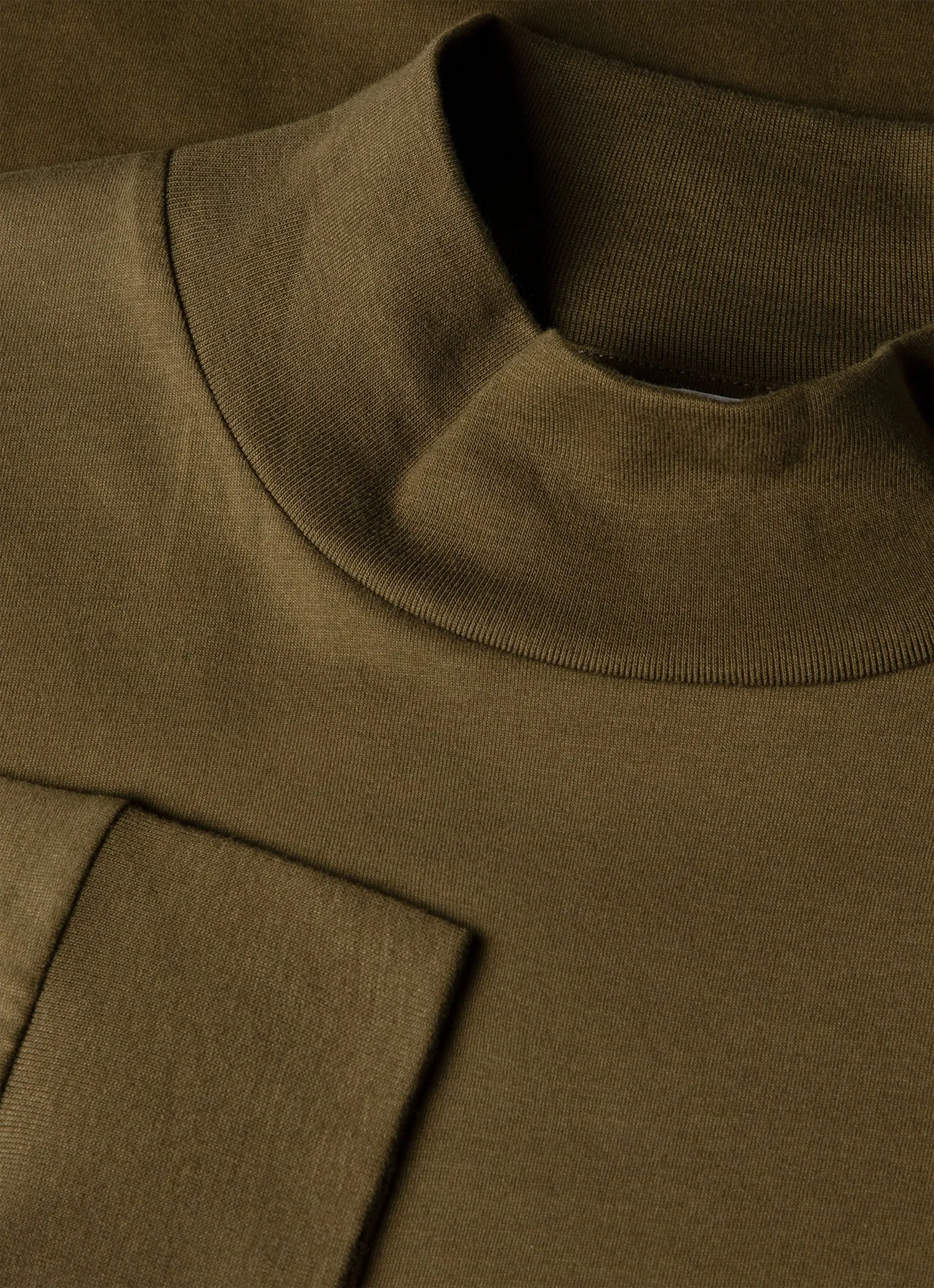 Men's Long Sleeve Brushed Cotton Mock Neck T-shirt in Loden Green sold by Sunspel product image thumbnail 4