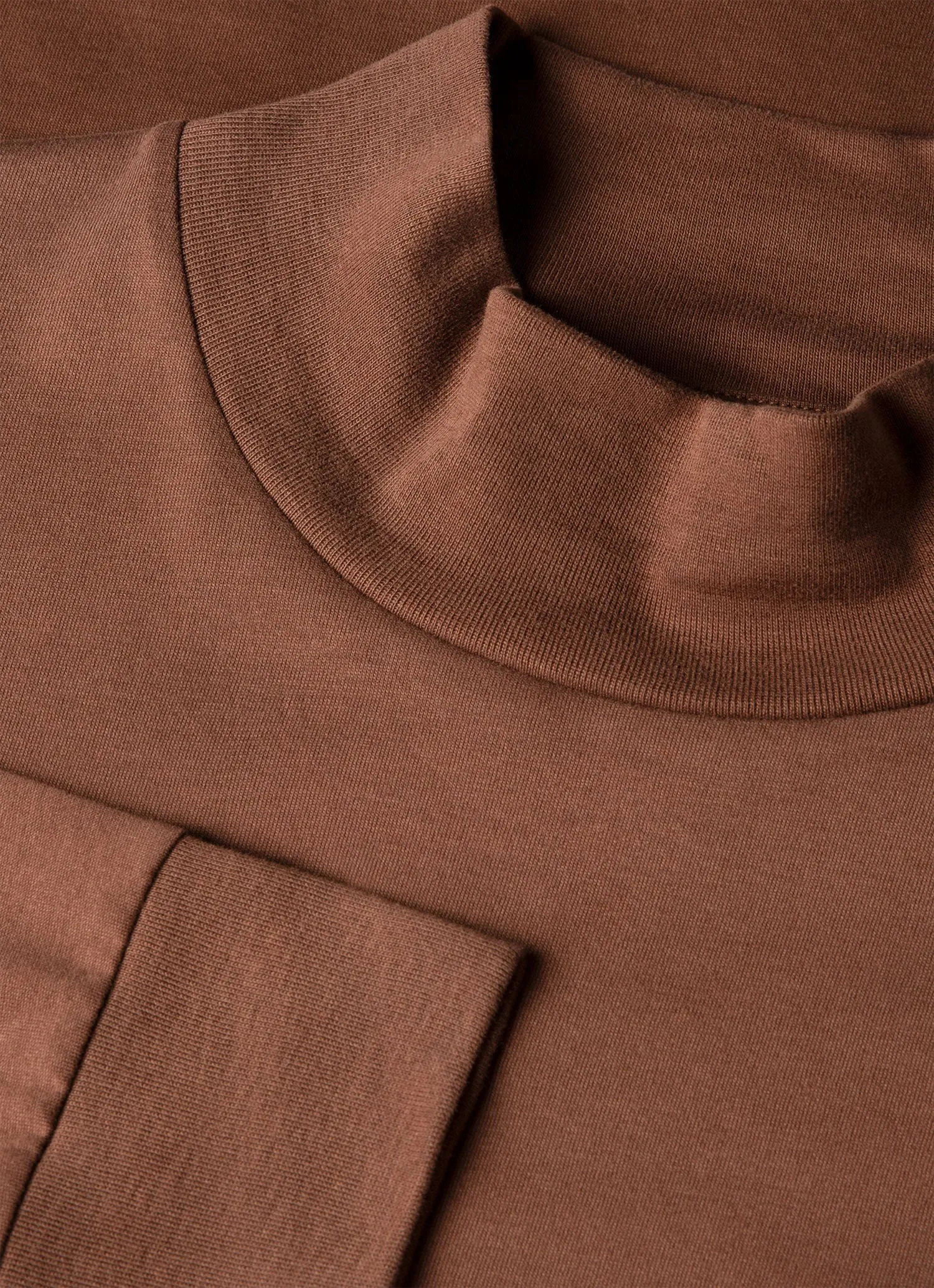 Men's Long Sleeve Brushed Cotton Mock Neck T-shirt in Chestnut sold by Sunspel product image thumbnail 4