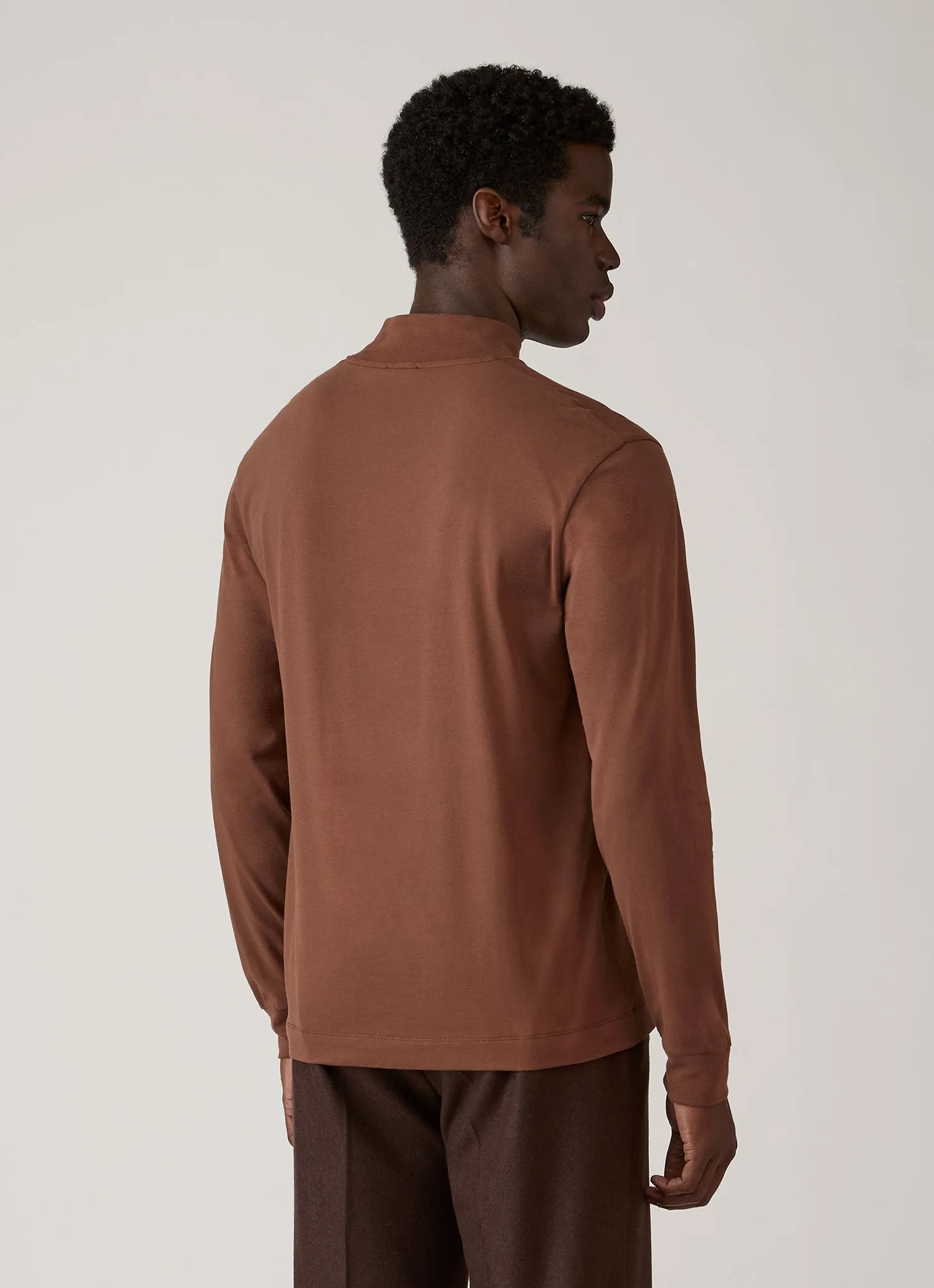 Men's Long Sleeve Brushed Cotton Mock Neck T-shirt in Chestnut sold by Sunspel product image thumbnail 5