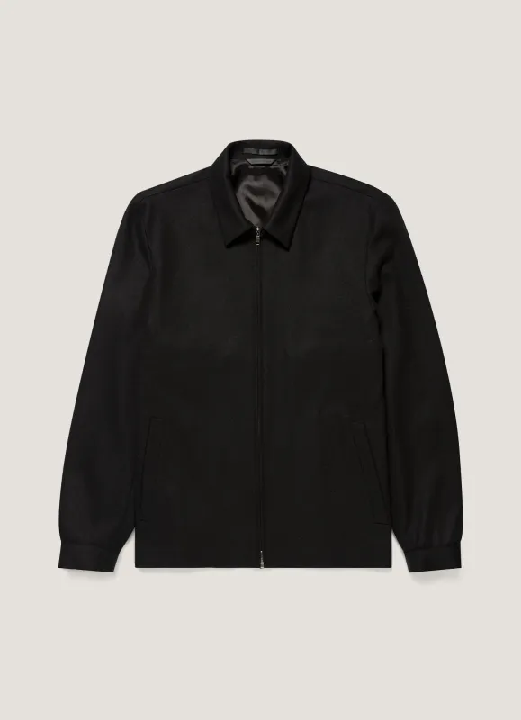 Men's Boiled Wool Harrington Jacket in Black made by Sunspel