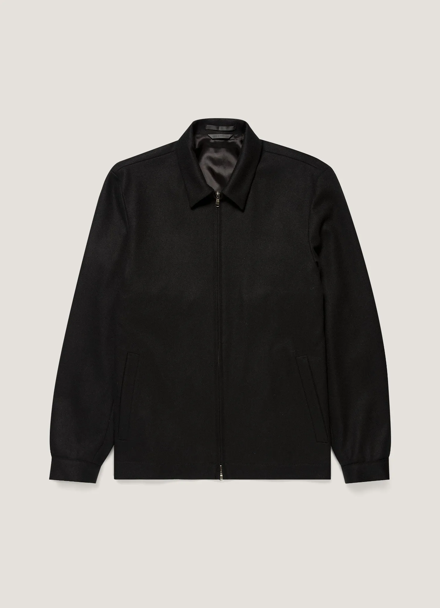 Men's Boiled Wool Harrington Jacket in Black sold by Sunspel
