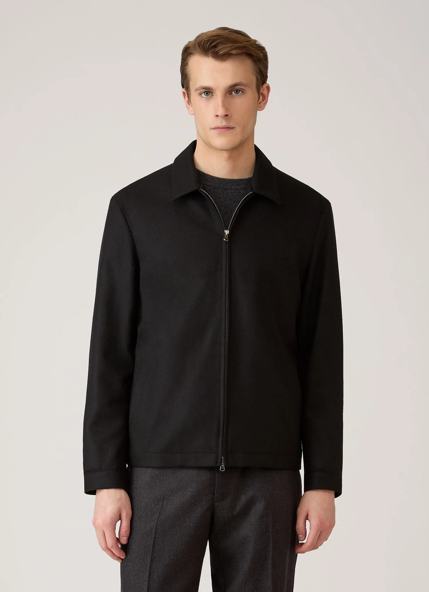 Men's Boiled Wool Harrington Jacket in Black sold by Sunspel product image thumbnail 2