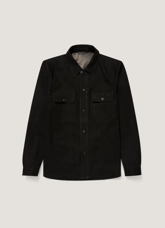 Men's Suede Overshirt in Black made by Sunspel