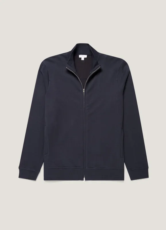 Men's Supima Loopback Zip Sweatshirt in Midnight Navy made by Sunspel