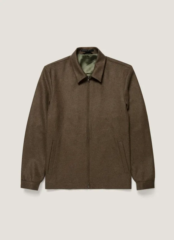 Men's Boiled Wool Harrington Jacket in Loden Green made by Sunspel