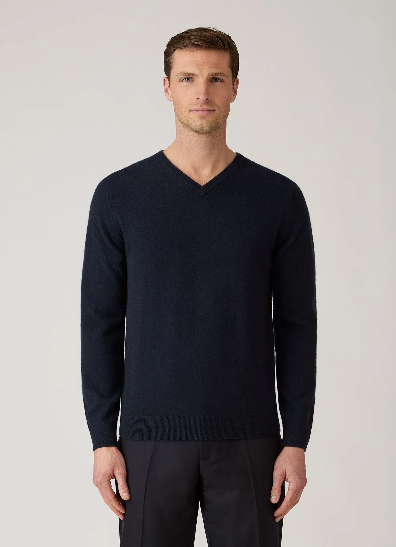 Men's Cashmere V-neck Jumper in Navy sold by Sunspel product image thumbnail 2