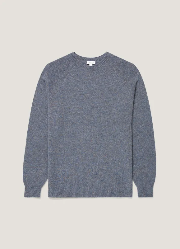 Men's Lambswool Crew Neck Jumper in Denim Twist made by Sunspel