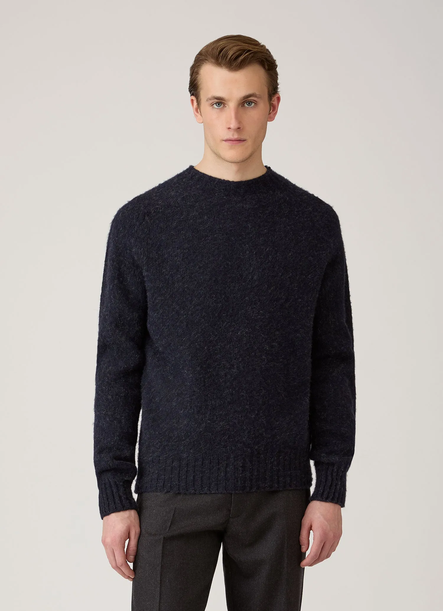 Men's Shetland Crew Neck Jumper in Dark Navy Mouline sold by Sunspel product image thumbnail 2