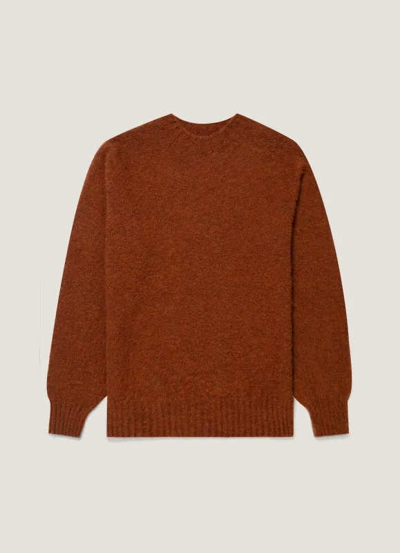 Men's Shetland Crew Neck Jumper in Dark Tobacco made by Sunspel