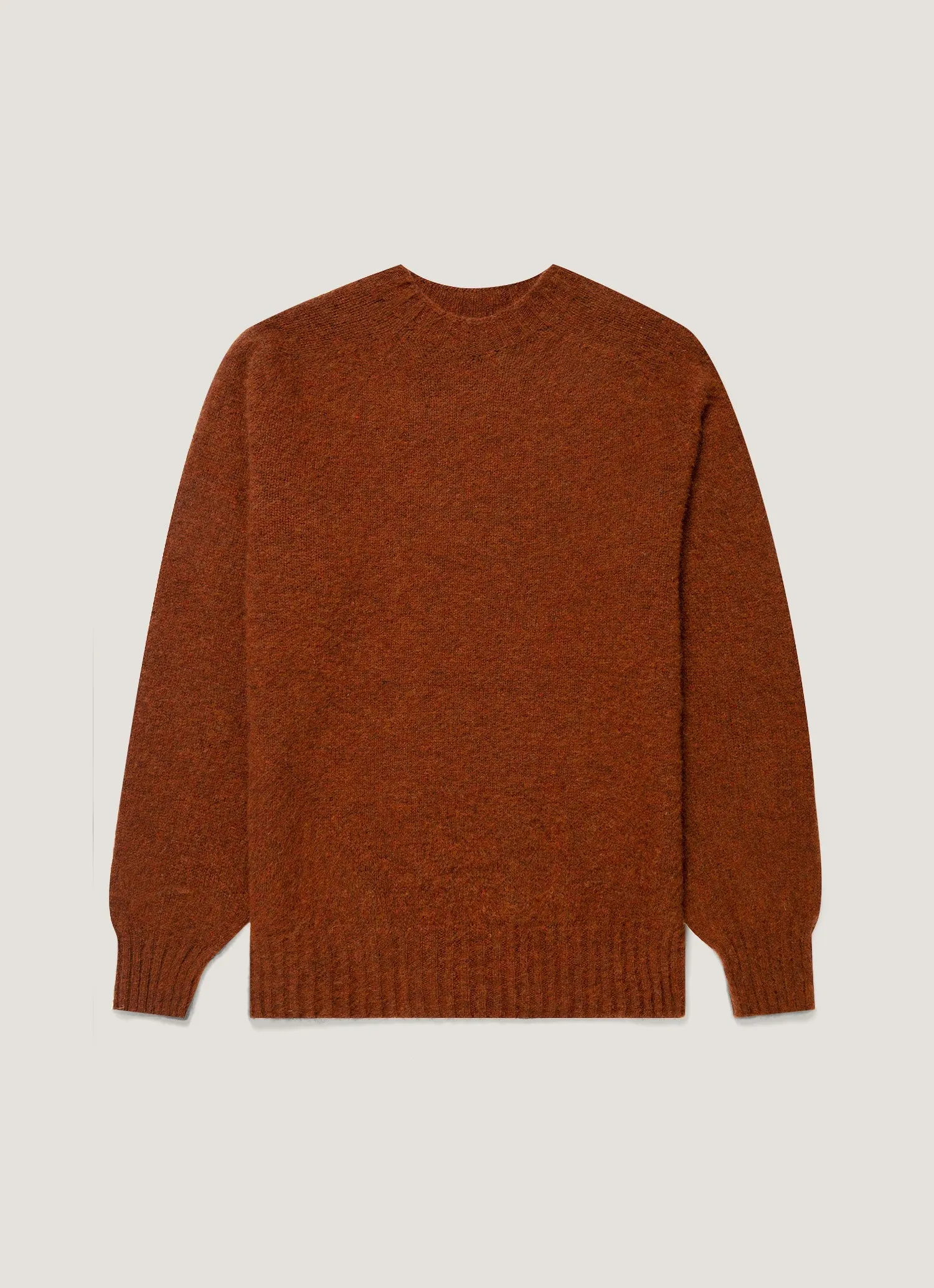 Men's Shetland Crew Neck Jumper in Dark Tobacco sold by Sunspel