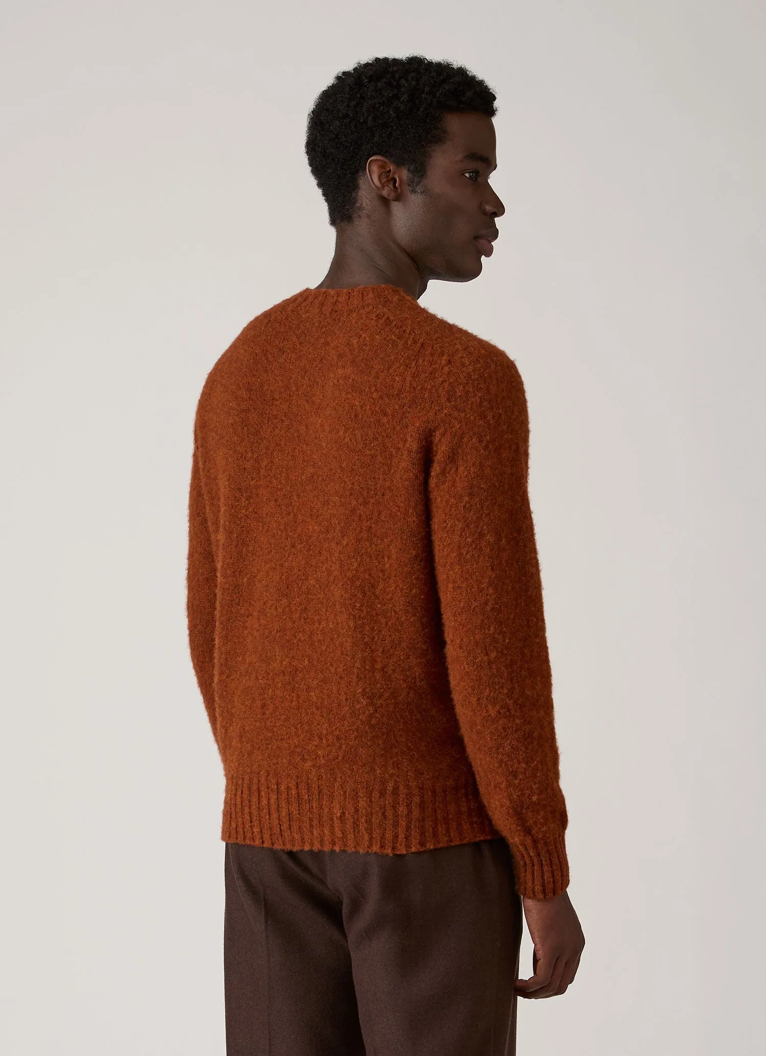 Men's Shetland Crew Neck Jumper in Dark Tobacco sold by Sunspel product image thumbnail 5