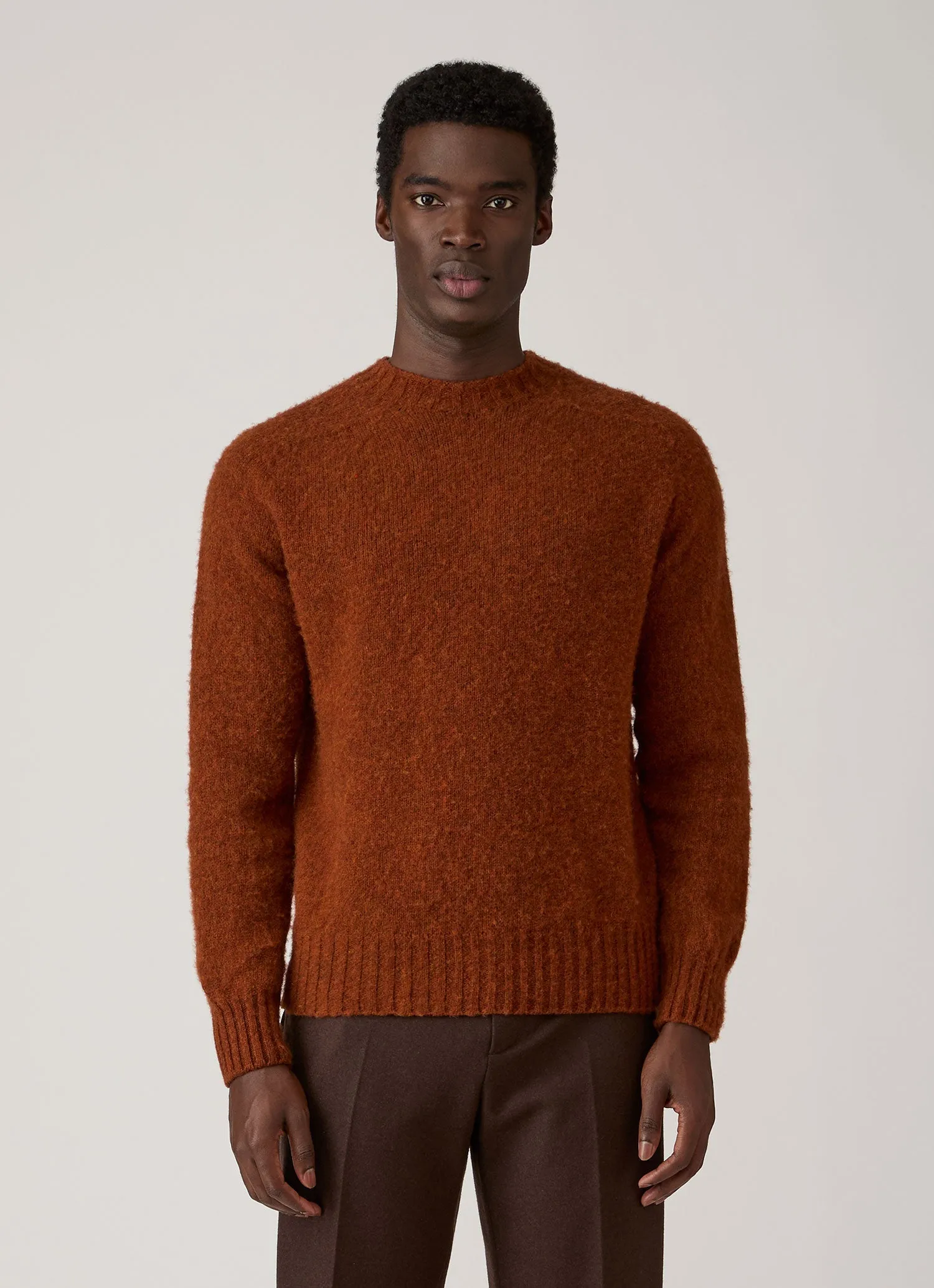 Men's Shetland Crew Neck Jumper in Dark Tobacco sold by Sunspel product image thumbnail 2