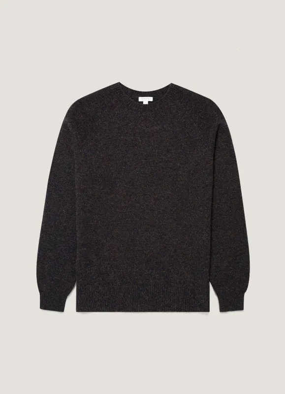 Men's Lambswool Crew Neck Jumper in Midnight Navy Twist made by Sunspel