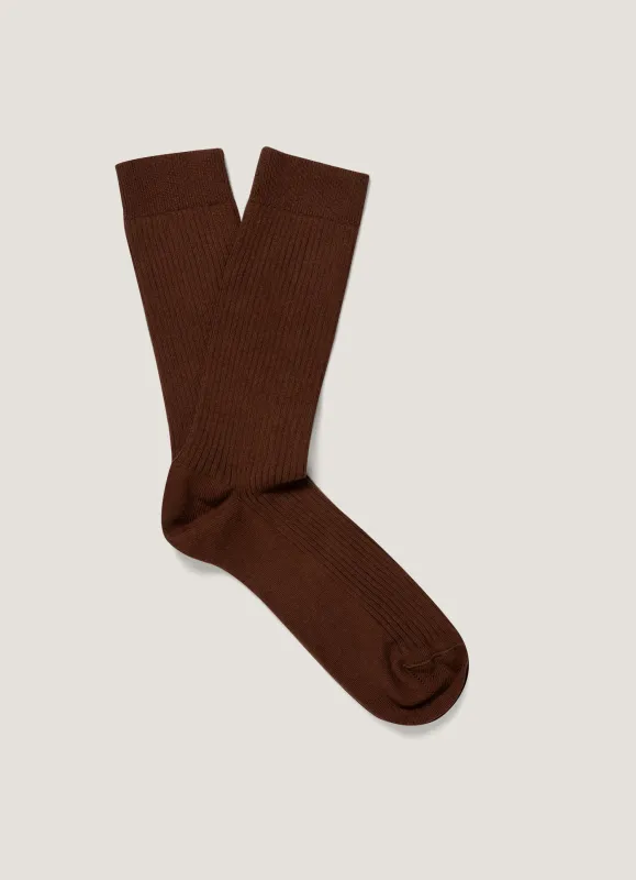 Men's Cotton Ribbed Socks in Chestnut made by Sunspel