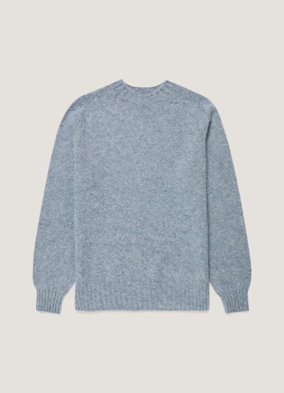 Men's Shetland Crew Neck Jumper in Powder Blue made by Sunspel