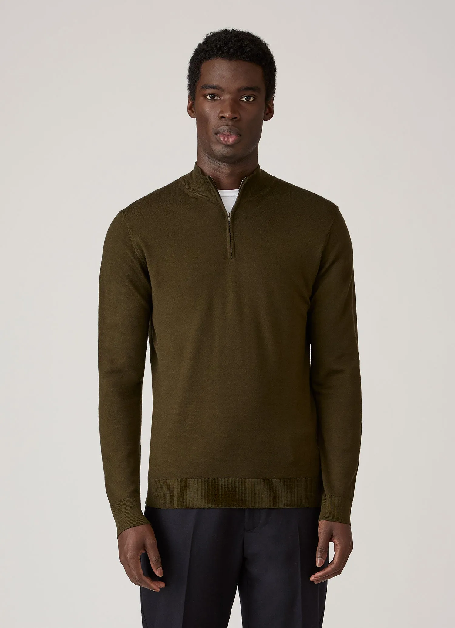 Men's Extra-Fine Merino Half Zip Jumper in Loden Green sold by Sunspel product image thumbnail 2