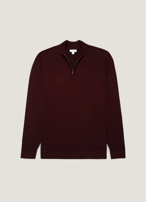 Men's Extra-Fine Merino Half Zip Jumper in Bakelite made by Sunspel