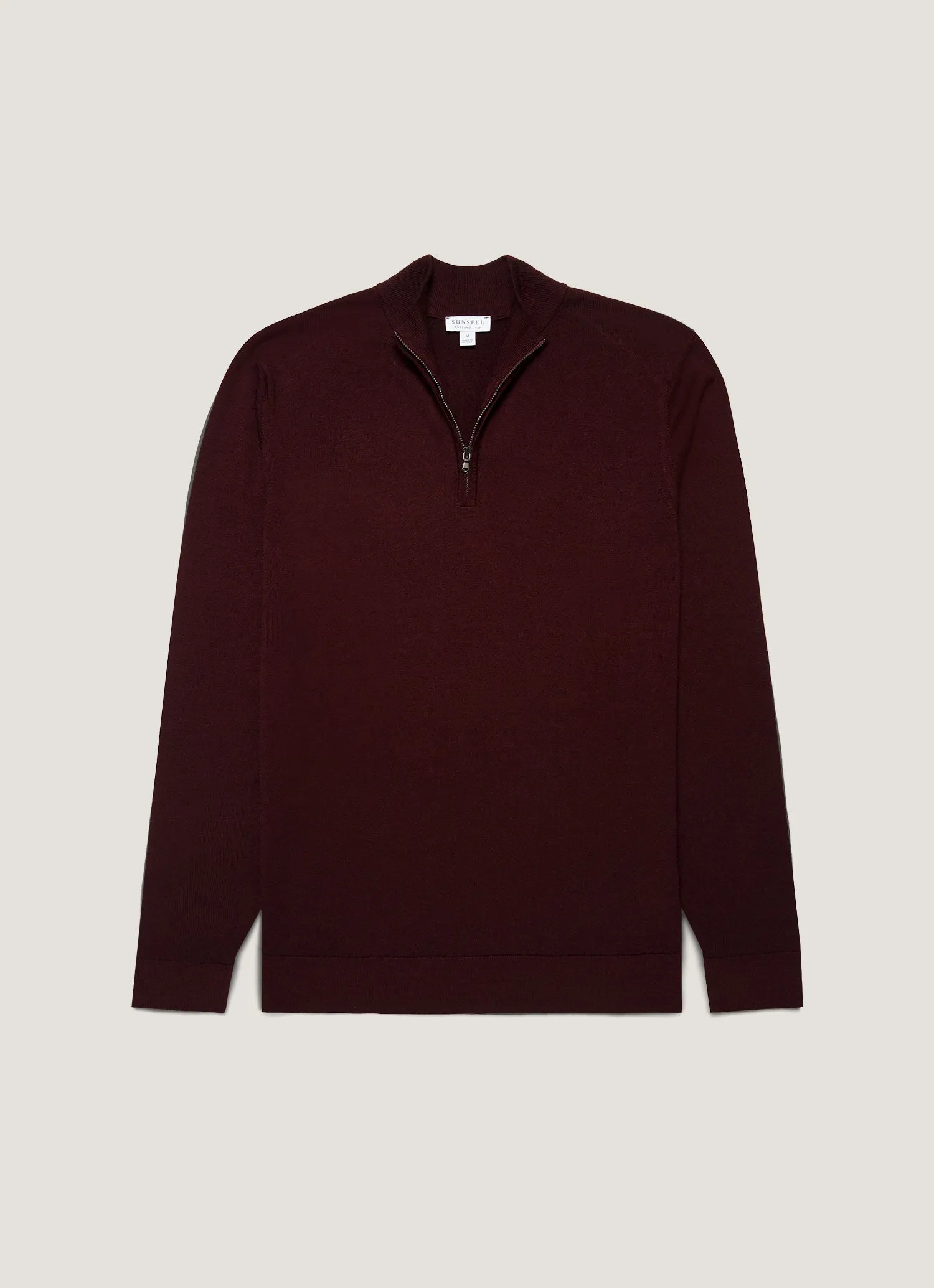 Men's Extra-Fine Merino Half Zip Jumper in Bakelite sold by Sunspel