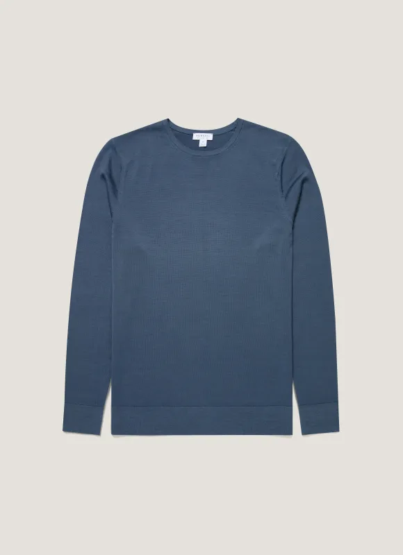 Men's Extra-Fine Merino Jumper in Slate Blue made by Sunspel