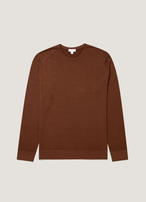 Men's Extra-Fine Merino Jumper in Chestnut made by Sunspel