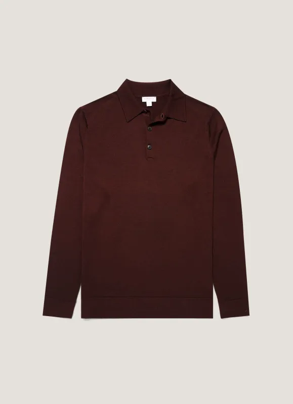Men's Extra-Fine Merino Knitted Polo Shirt in Bakelite made by Sunspel