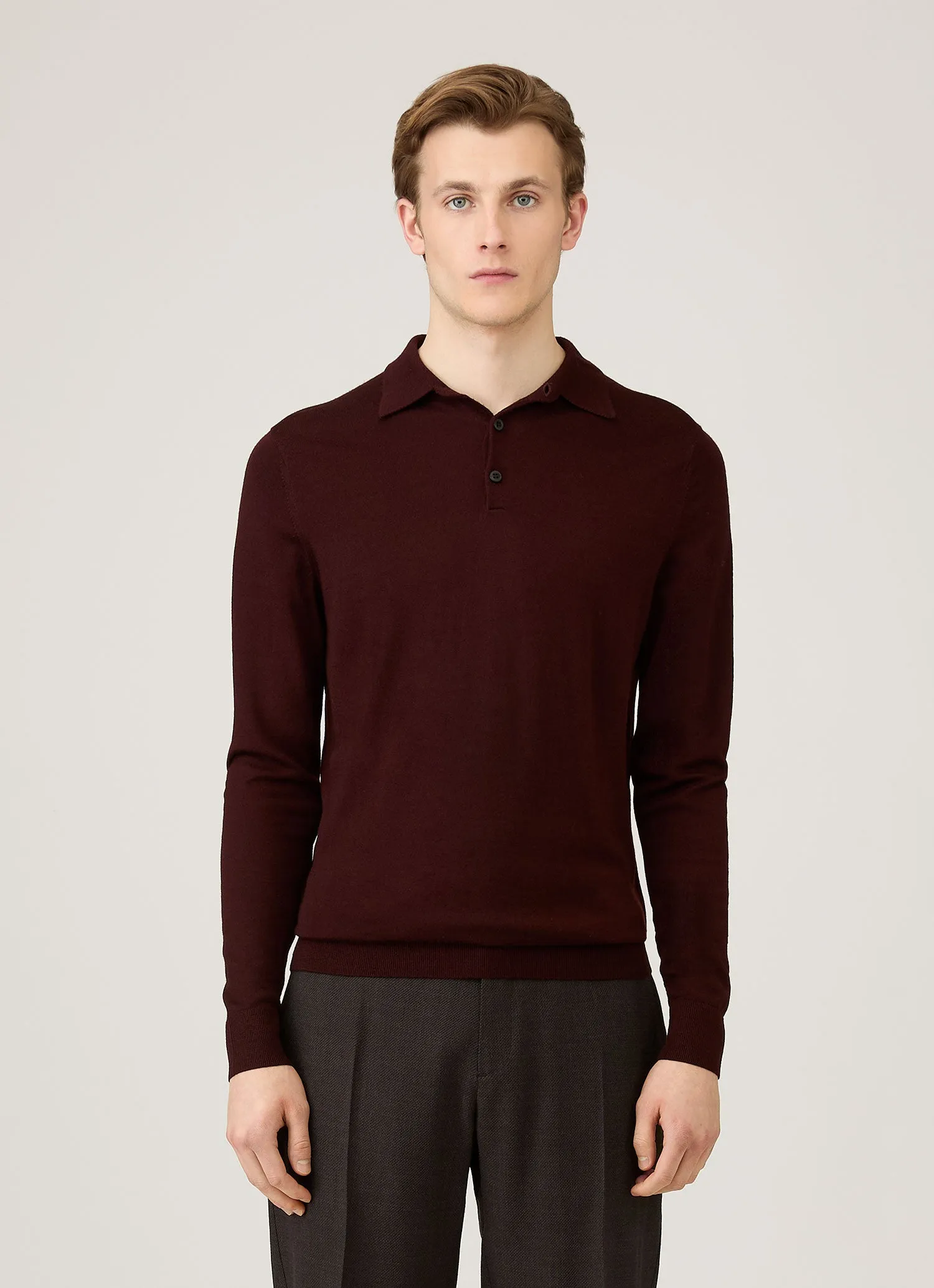 Men's Extra-Fine Merino Knitted Polo Shirt in Bakelite sold by Sunspel product image thumbnail 2