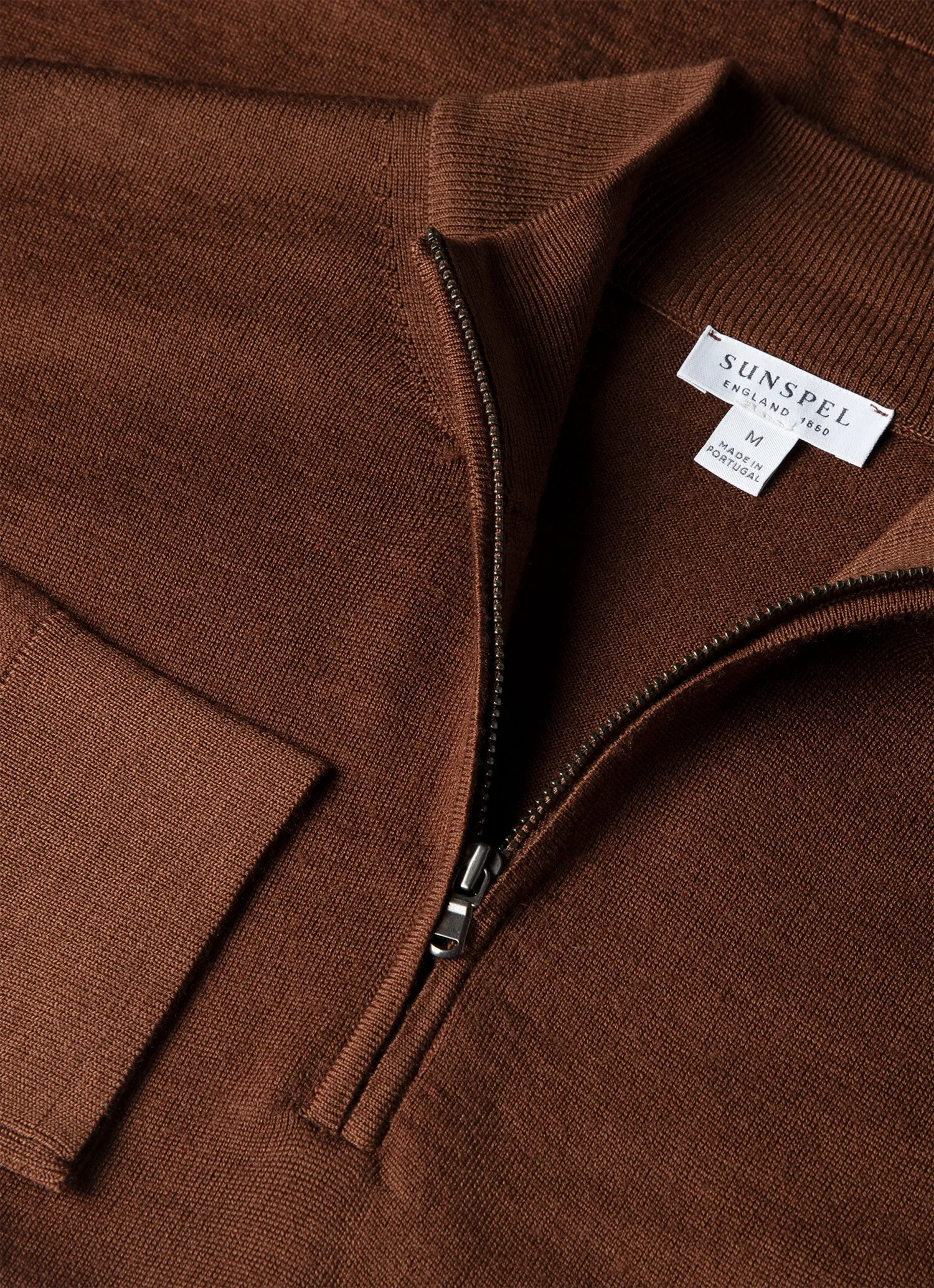 Men's Extra-Fine Merino Half Zip Jumper in Chestnut sold by Sunspel product image thumbnail 4