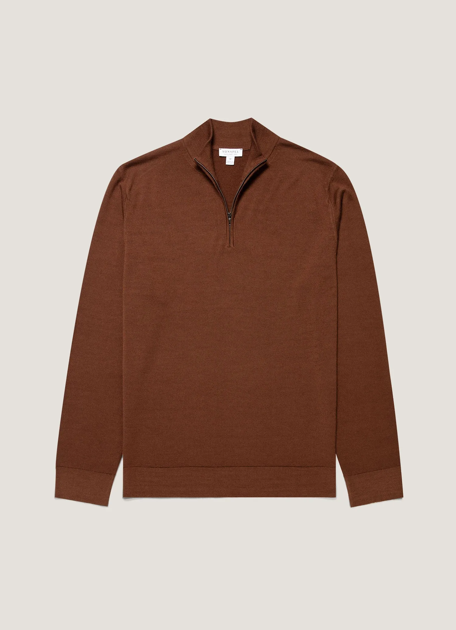 Men's Extra-Fine Merino Half Zip Jumper in Chestnut sold by Sunspel