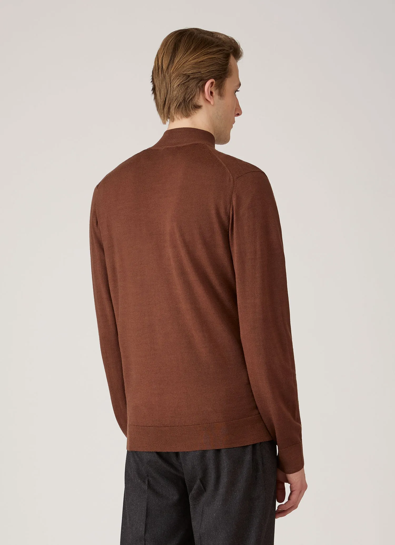 Men's Extra-Fine Merino Half Zip Jumper in Chestnut sold by Sunspel product image thumbnail 5