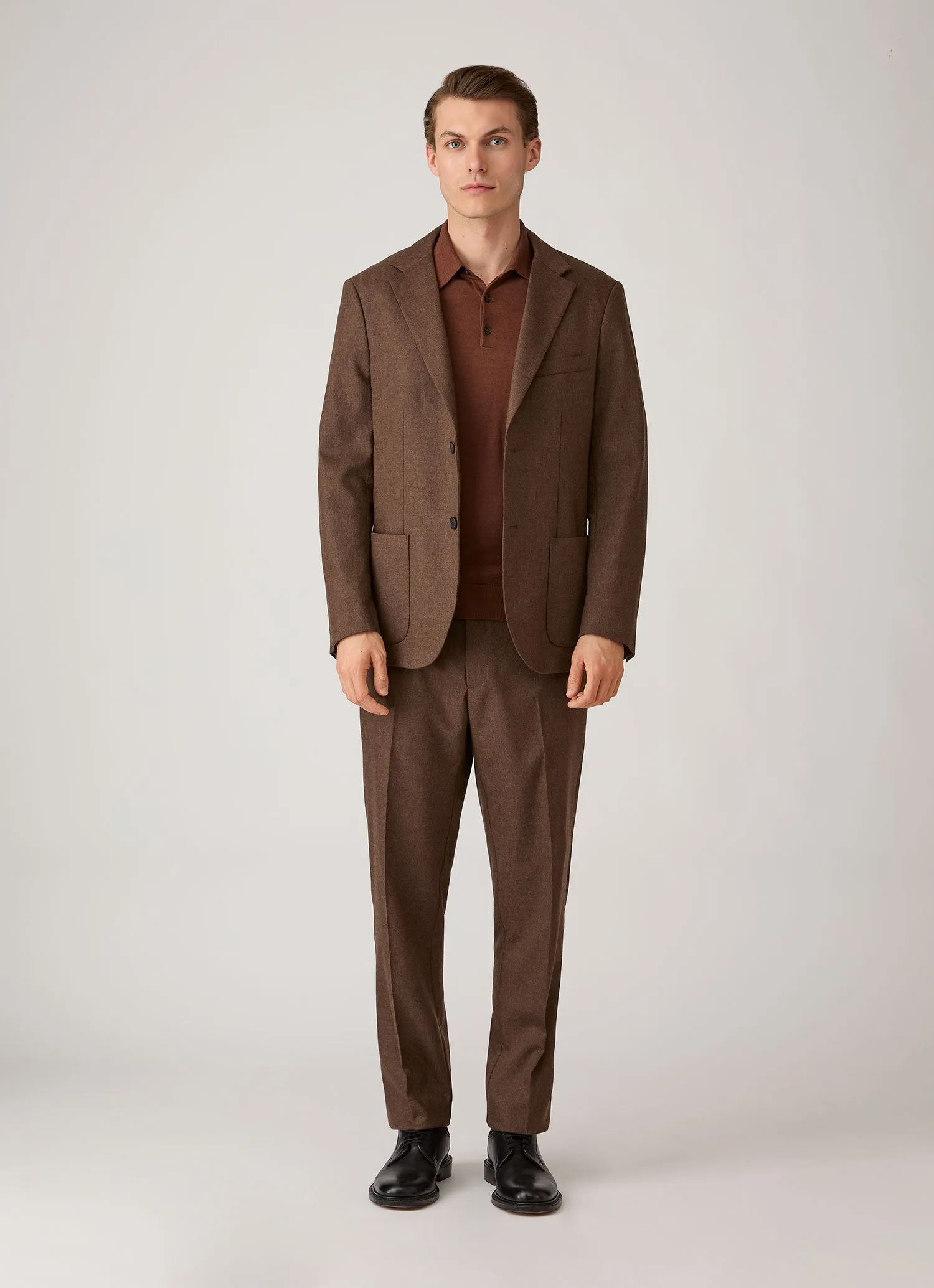 Men's Extra-Fine Merino Knitted Polo Shirt in Chestnut sold by Sunspel product image thumbnail 3