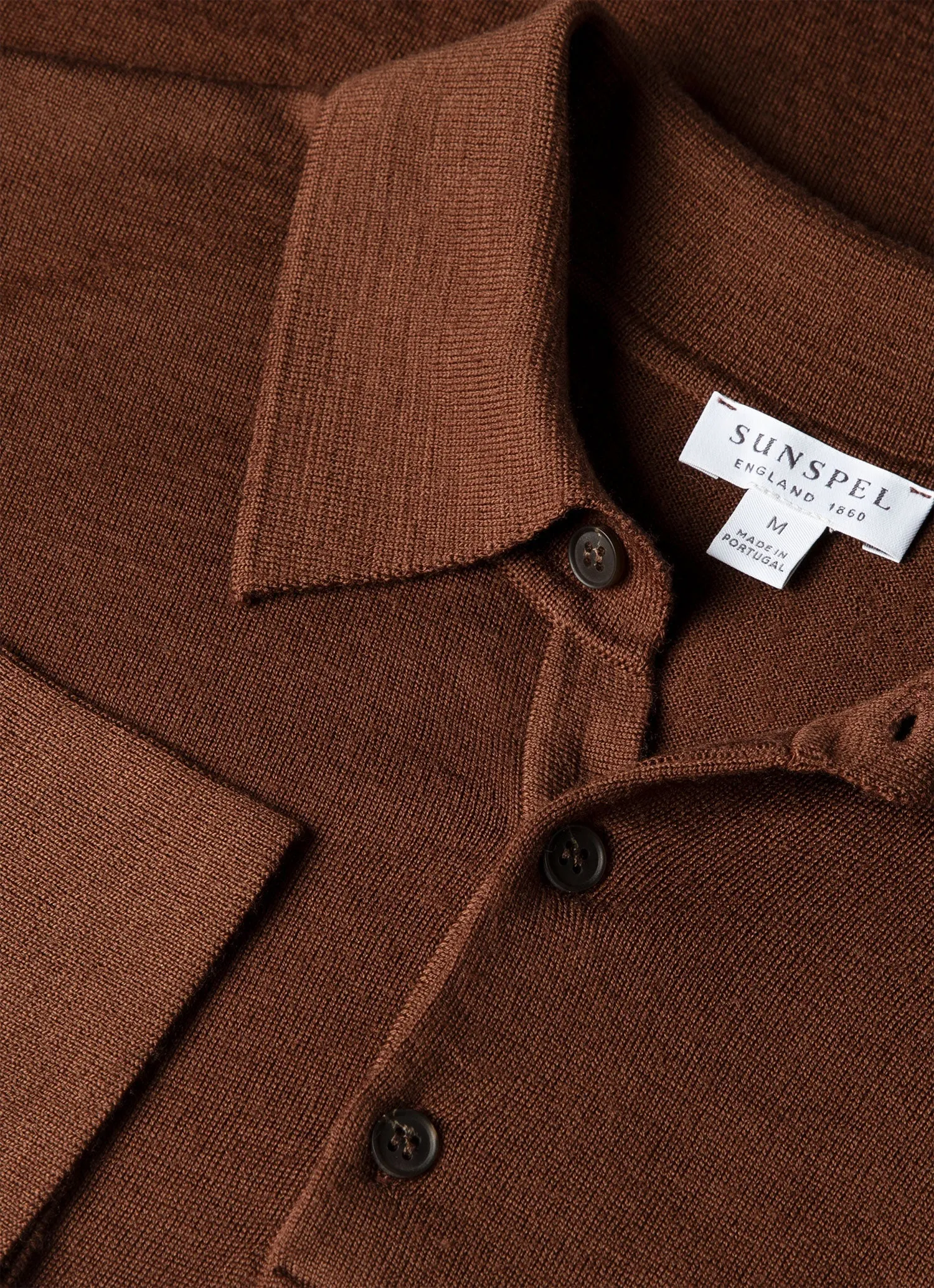 Men's Extra-Fine Merino Knitted Polo Shirt in Chestnut sold by Sunspel product image thumbnail 4