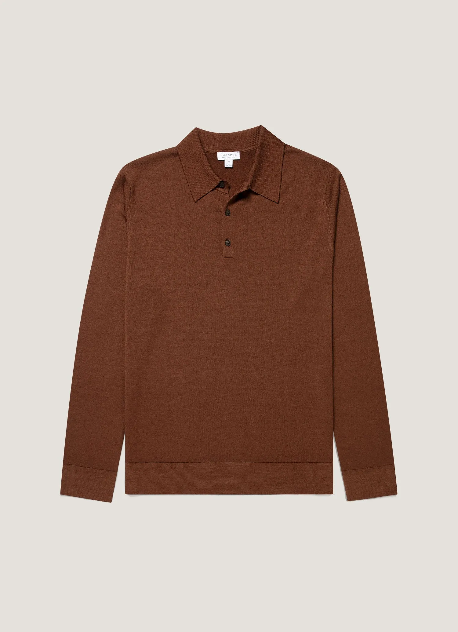 Men's Extra-Fine Merino Knitted Polo Shirt in Chestnut sold by Sunspel