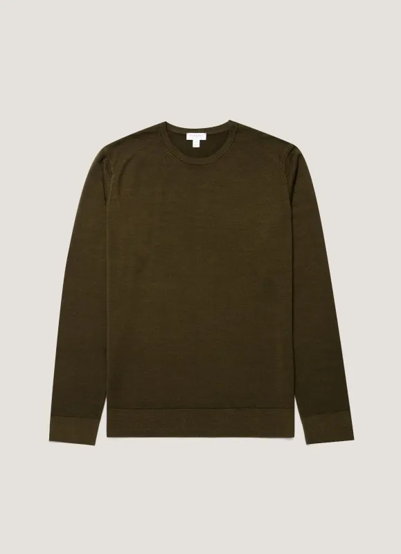 Men's Extra-Fine Merino Jumper in Loden Green made by Sunspel