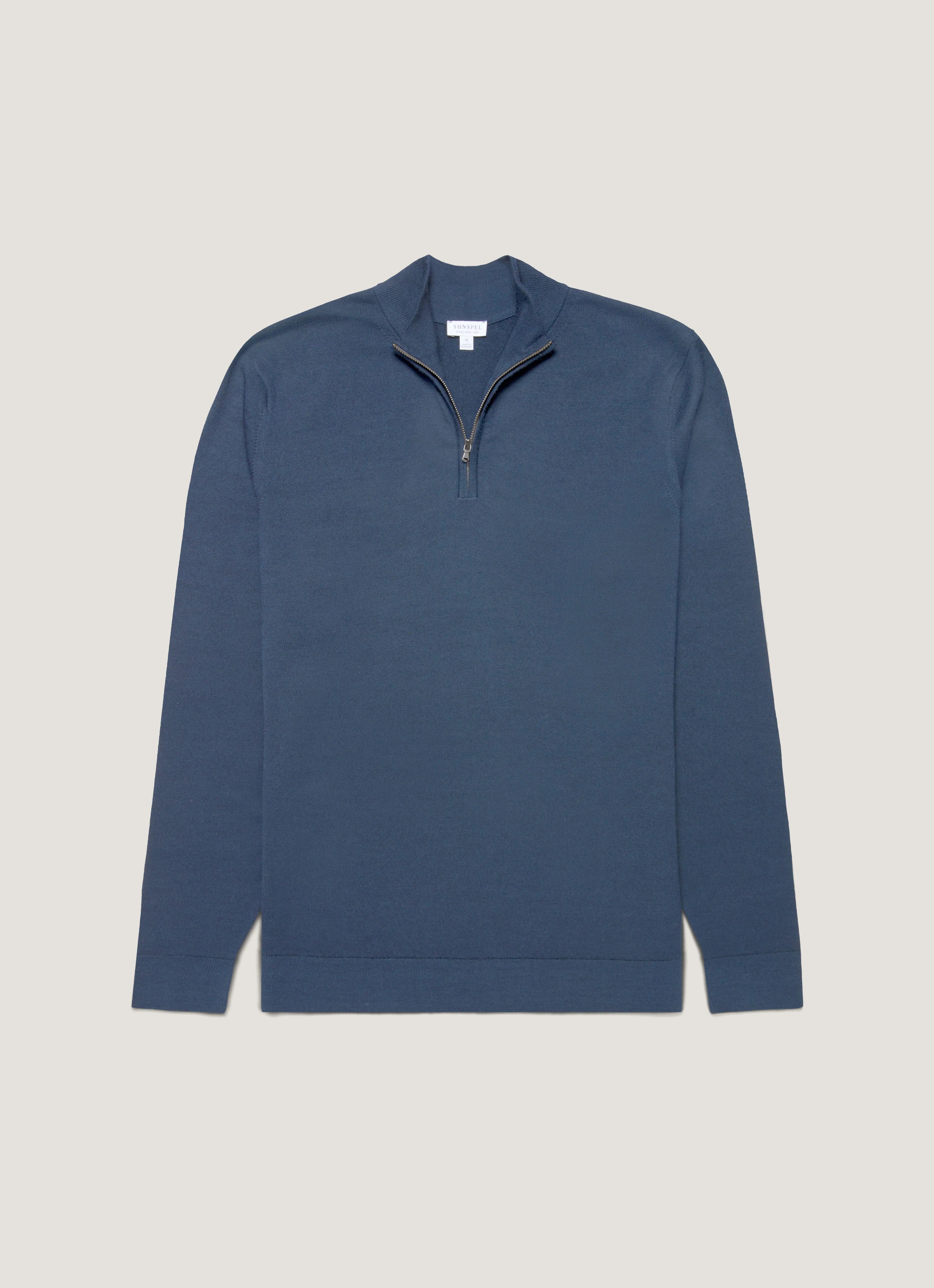 Men's Extra-Fine Merino Half Zip Jumper in Slate Blue sold by Sunspel