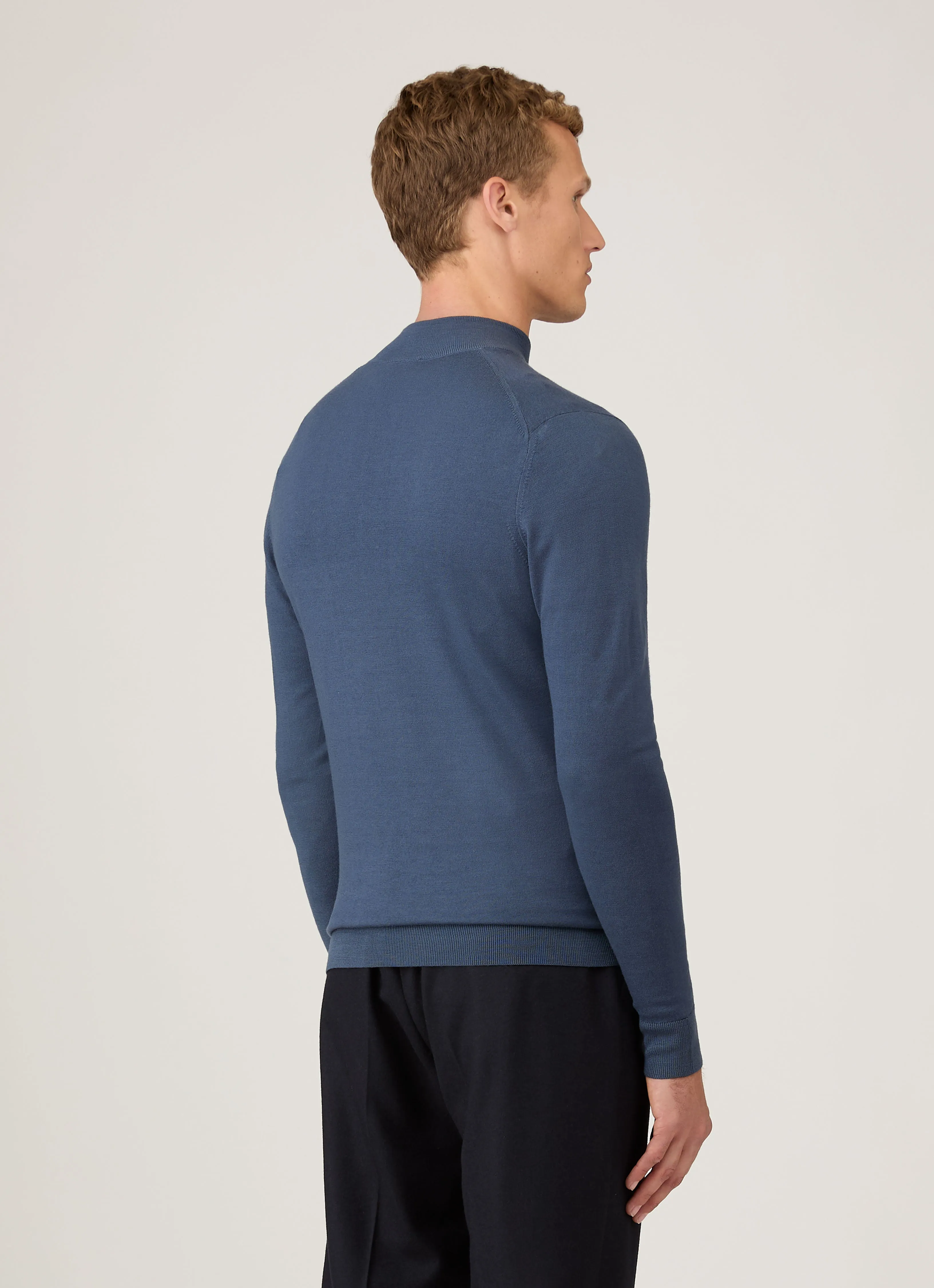 Men's Extra-Fine Merino Half Zip Jumper in Slate Blue sold by Sunspel product image thumbnail 5