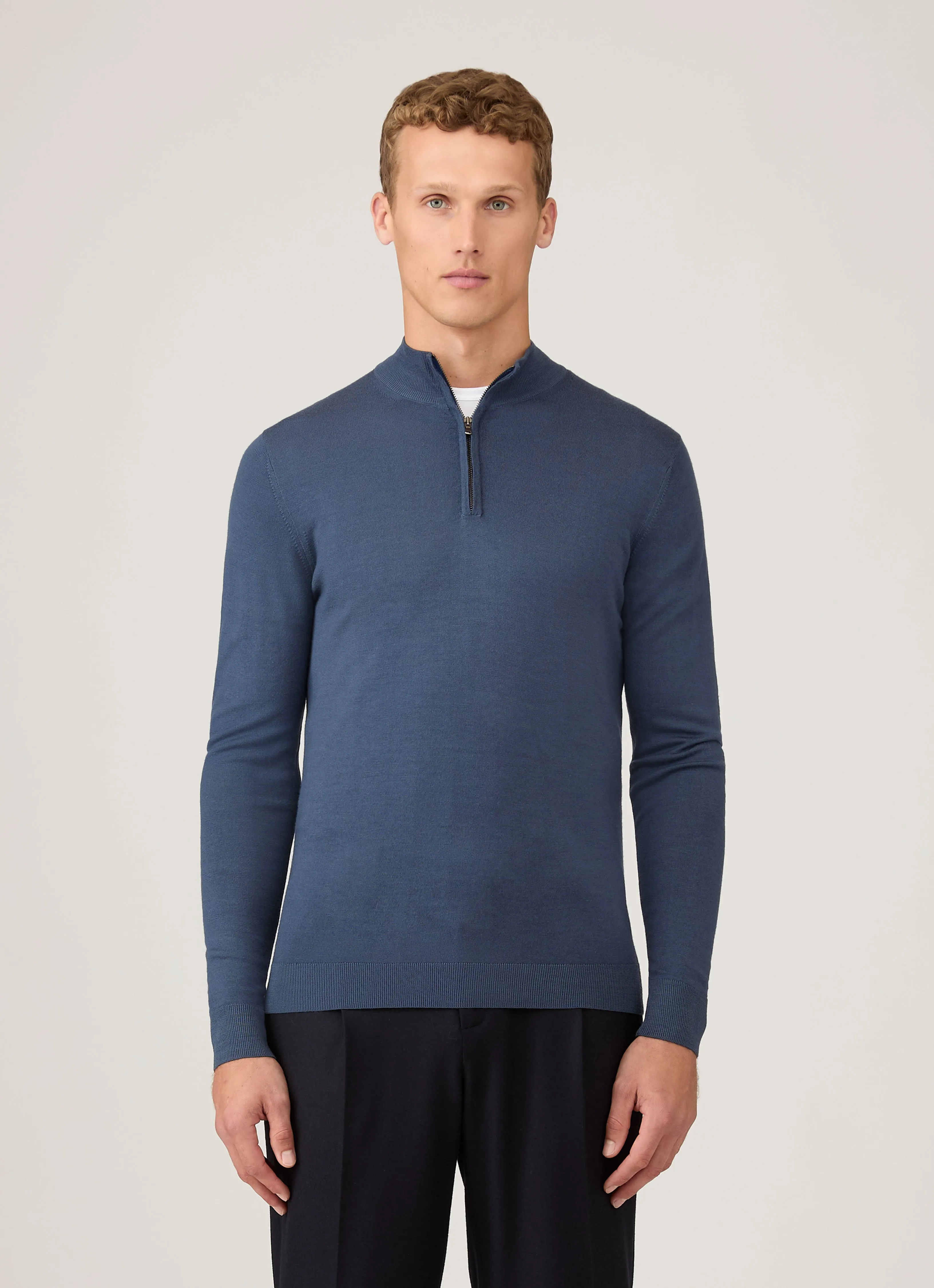 Men's Extra-Fine Merino Half Zip Jumper in Slate Blue sold by Sunspel product image thumbnail 2
