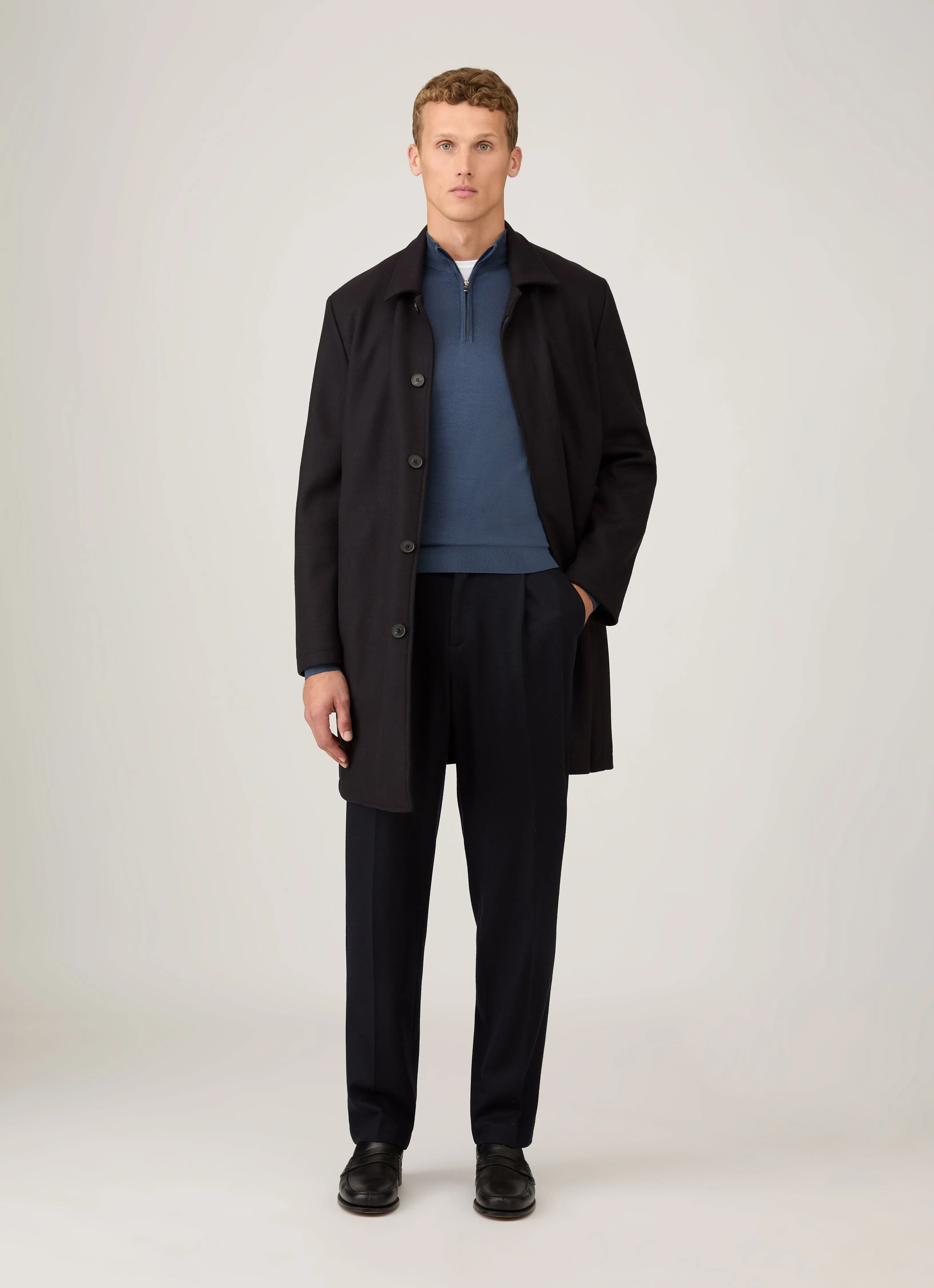 Men's Extra-Fine Merino Half Zip Jumper in Slate Blue sold by Sunspel product image thumbnail 3